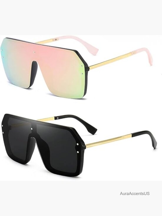 Oversized Flat Top Rimless Sunglasses Siamese Big Shades UV400 Protection main image 2